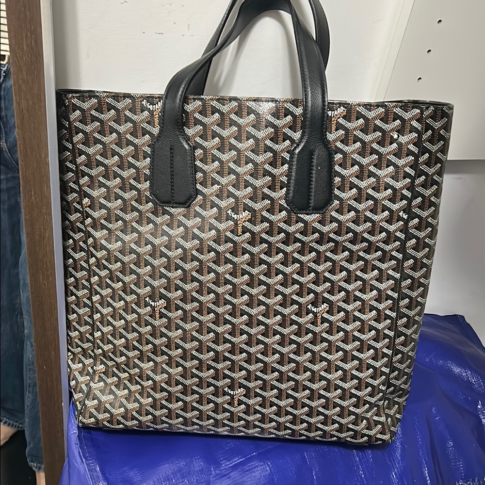 Goyard Black and Brown Tote with Iconic Pattern